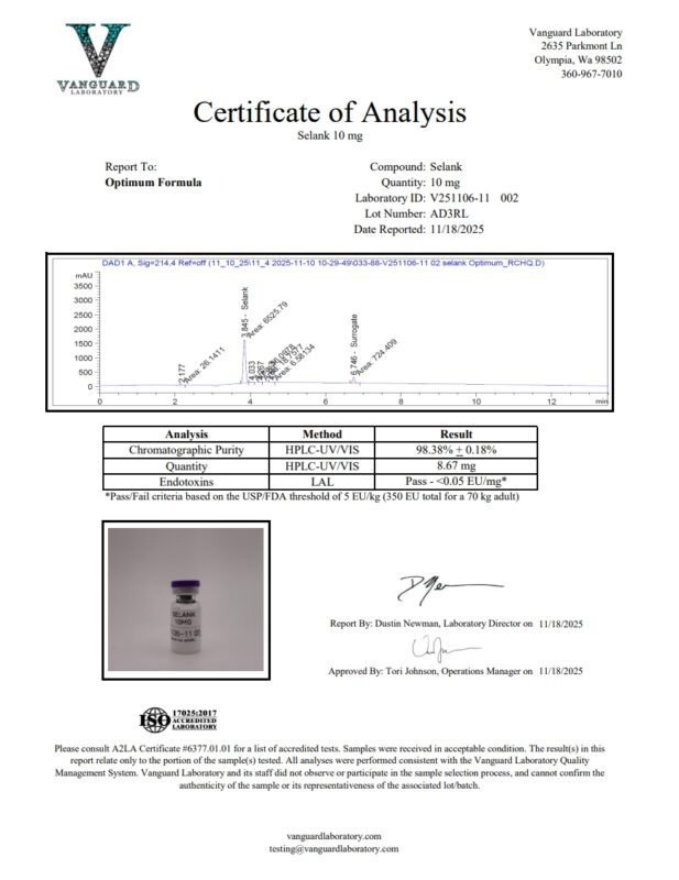 Detection report 1 of 2 for Selank